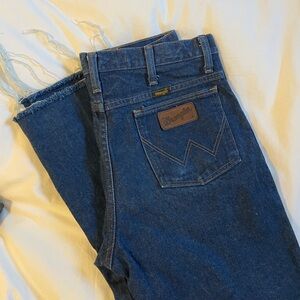 Dark Wrangler High-Waisted Raw Hem Denim Jeans